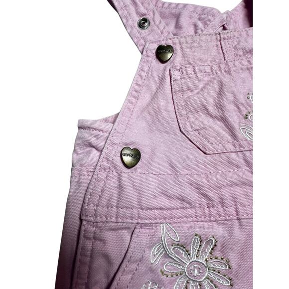 Carhartt pink baby girls floral bib overalls embroidered baby girl size 9 months - Picture 6 of 8